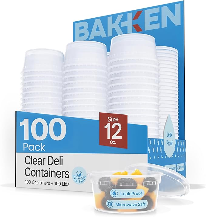 Plastic Deli Containers with Lids 12 oz (Pack of 100) – Leak-Proof, BPA-Free Food Storage Containers for Soup, Slime & Meal Prep, Stackable, Microwave, Dishwasher Safe, Reusable Clear Plastic