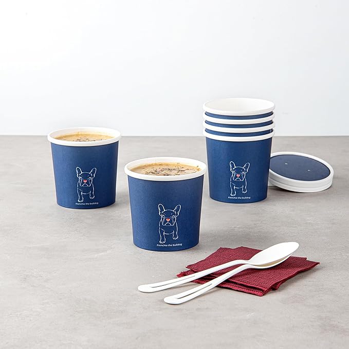 Restaurantware Bio Tek 12 Ounce Soup Containers 200 Durable Soup Bowls - Disposable Sustainable Frenchie Design Paper Soup Cups Round For Hot Or Cold Foods