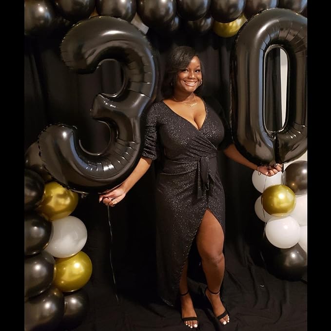 7 Balloon Number 40 Inch 67 Birthday Decorations, Black Seven Birthday Decor, 7 17 27 70 Year Old Balloon Number for Engagement, Wedding, Graduations