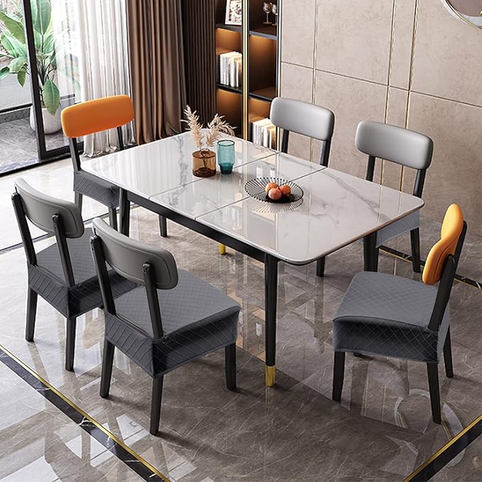 Genina Waterproof Seat Covers for Chairs,Set of 2 Dining Room Chair Seat Covers for Kitchen,Stretch Jacquard Removable Washable Dining Chair Slipcovers Protectors,No Rear Covers, Dark Grey