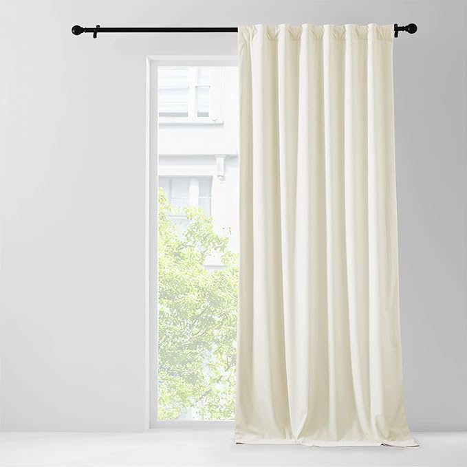 NICETOWN Ivory White Cold Blocking Velvet Room Darkening Curtain for Living Room, 1 Panel Rod Pocket/Back Tab/Hook Sound Reducing Window Treatment Drape for Kids Room/Girls Bedroom, W48 x L108