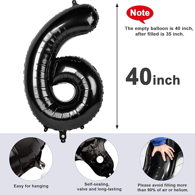 Number 6 Balloons Black Party Decorations for Girl Boys, 40 In Big 6th Balloons for Engagement, Wedding, Celebration Party, Graduations, Photo Shoot