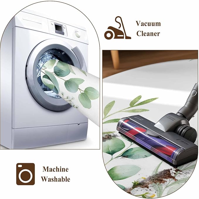 Sage Green Eucalyptus Leaves 2x6 Kitchen Runner Rug, Farmhouse Botanical Non-Skid Rubber Backing Large Rectangle Rugs - Living Room Bedroom Home Office, Country Indoor Floor Mat Carpets Washable Rug