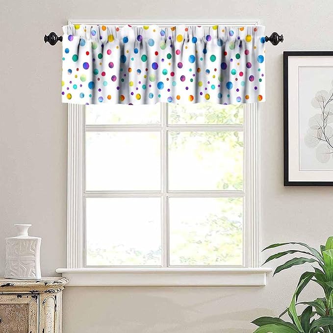 Colorful Polka Dot Valance, Kids Watercolor Circle Color Splash Painting Short Window Drapes for Kitchen Dining Room Bedroom Living Room Nursery, 54x18Inch