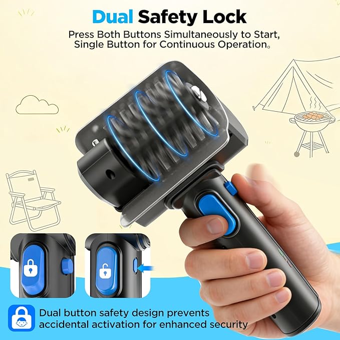 Electric Grill Brush with Dual Safety Lock - 2026 TikTok Ideal Gift for Men Dad Husband, Professional BBQ Cleaner with Submersible 304 SS Head, Splash-Proof Scrubber for Grill (Blue Button)
