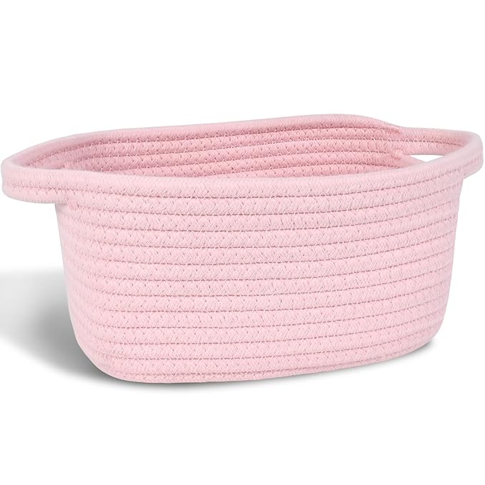 ABenkle Small Storage Basket, Mini Basket, Cute Tiny Cotton Rope Woven Basket, Shelf Basket, Boho Decorative Toy Storage Bin Gift Baskets, White