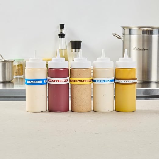 Restaurantware Silicone Squeeze Bottle Band 10 Count 2.75 Inch Dishwasher Safe Condiment Identification Band, Garlic Parmesan Yellow Non-Slip Band for Condiment Labeling at Restaurants, Food Trucks