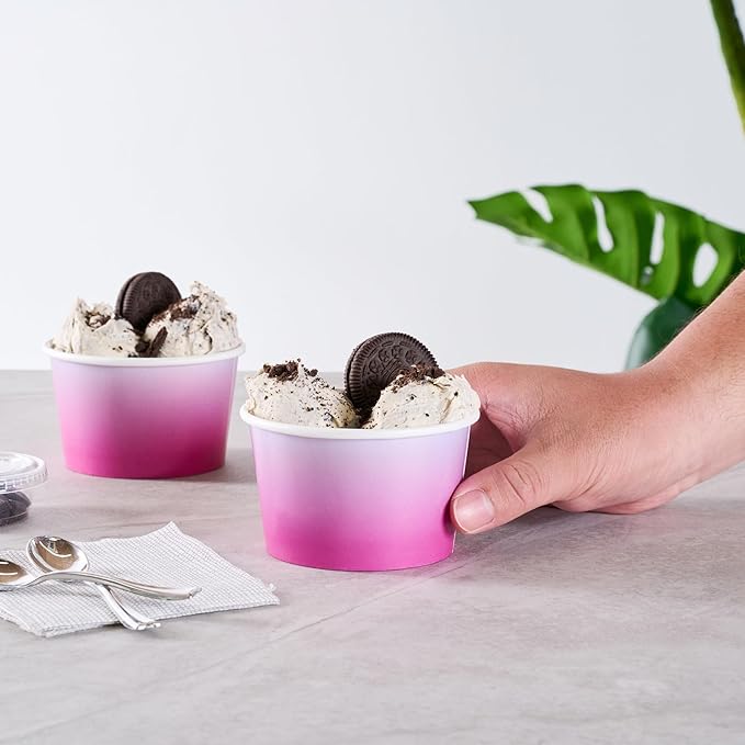 Coppetta 8 Ounce Dessert Cups, 50 Greaseproof Ice Cream Cups - Lids Sold Separately, For Hot And Cold Foods, Purple And Blue Ombre Paper Yogurt Bowls, Disposable, Sturdy - Restaurantware