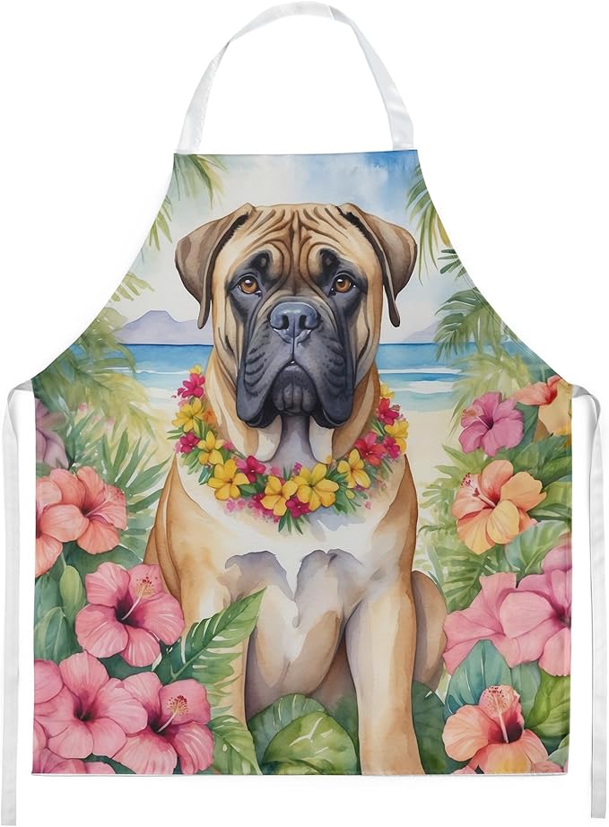Caroline's Treasures Bullmastiff Luau Apron Cooking Kitchen Server Baking Crafts Gardening for Adult Women Men, Unisex, Large, Multicolor