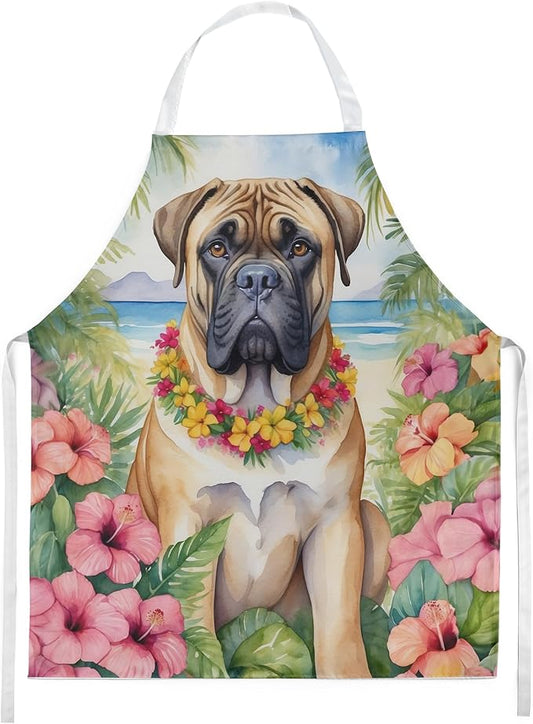 Caroline's Treasures Bullmastiff Luau Apron Cooking Kitchen Server Baking Crafts Gardening for Adult Women Men, Unisex, Large, Multicolor