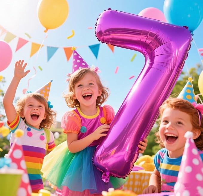 Numbers Balloon 7, 40 Inch 7 Balloons for Birthday Party, Hot Pink Number Balloons for 7, 17, 27 Game Competition Wedding Anniversaries Party, Christmas and New Years Eve Party