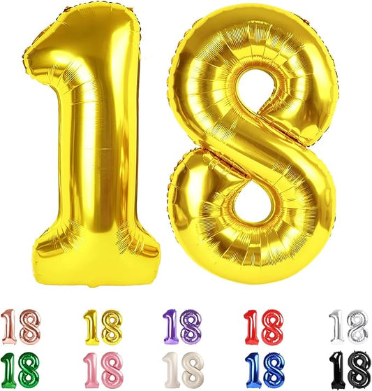 18 Balloon Numbers, Numbers 18 Balloons 40 In, 18th Birthday Decorations for Boys Girls, 81st Gold Birthday Big Party Decorations for Engagement, Celebration Party, Graduations