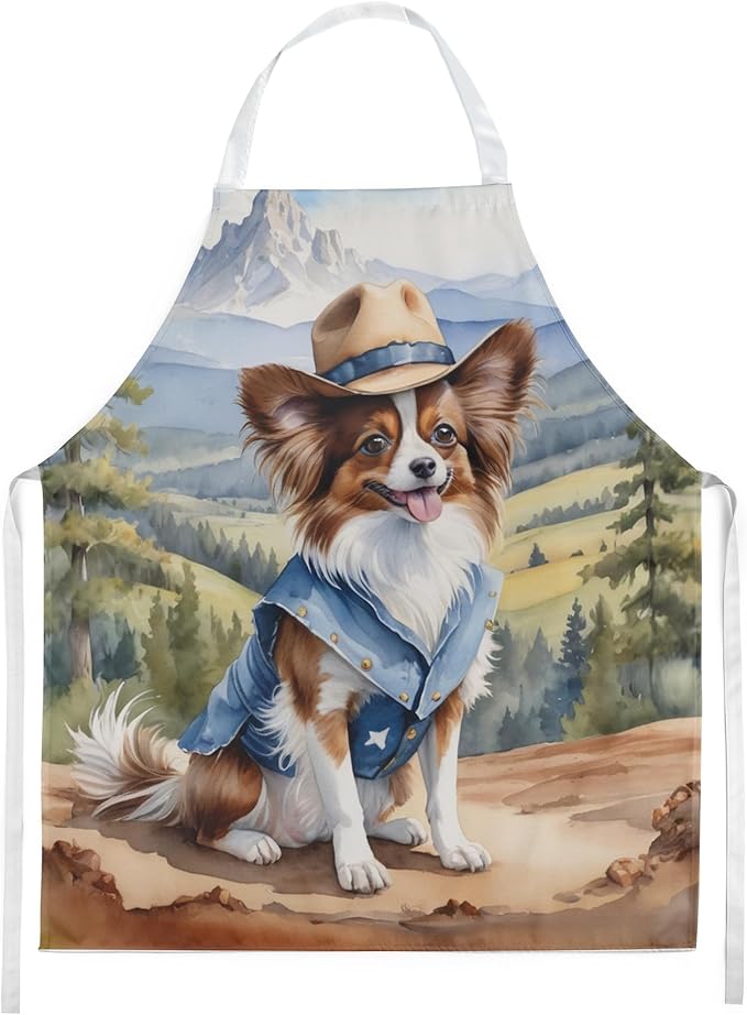 Caroline's Treasures Papillon Cowboy Welcome Apron Cooking Kitchen Server Baking Crafts Gardening for Adult Women Men, Unisex, Large, Multicolor