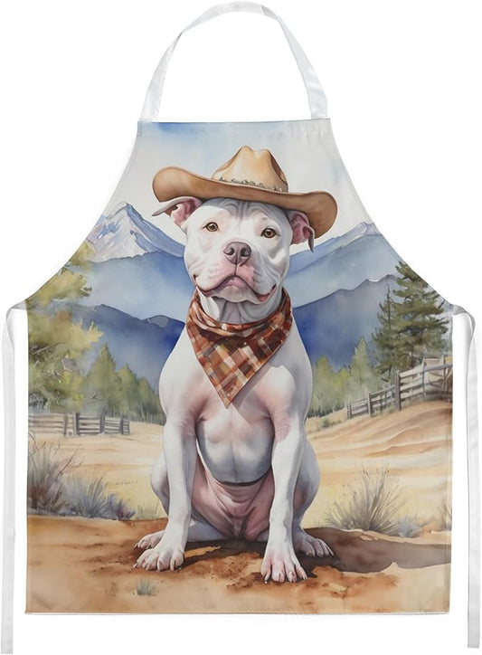 Caroline's Treasures Pit Bull Terrier Cowboy Welcome Apron Cooking Kitchen Server Baking Crafts Gardening for Adult Women Men, Unisex, Large, Multicolor