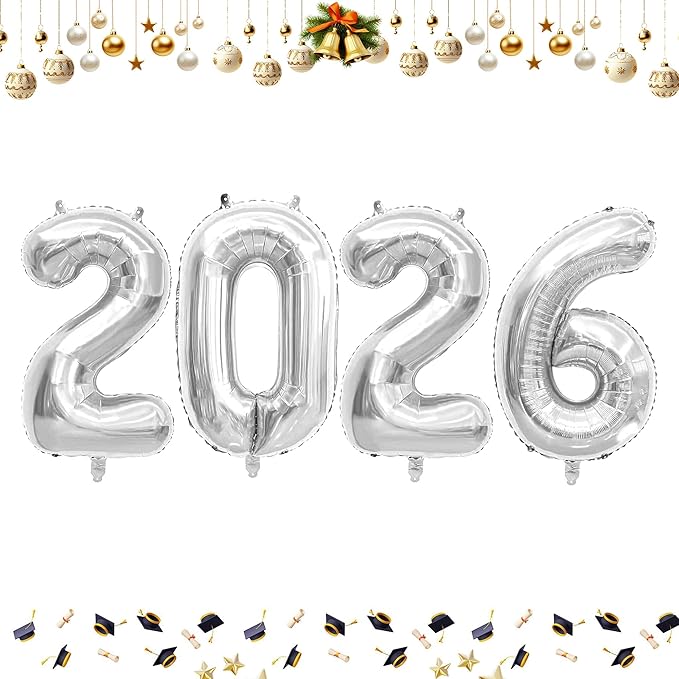 40 Inch 2026 Balloons Silver Foil Number Balloons for 2026 New Year Festival Celebration or Birthday Party Supplies Decorations,New Years Balloon 2026, New Years Eve Balloon