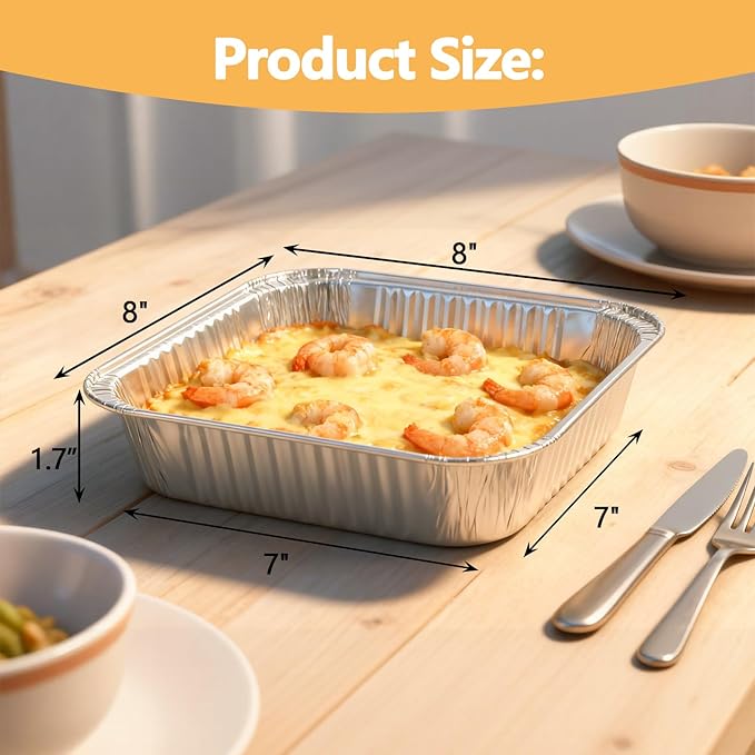 8x8 Thickened Aluminum Foil Pans, 35Pack Disposable Aluminum Pans with Lids for Roasting, Baking, Cooking, Food Prep, Chafing, Steam Table, Oven, Cake, and Party Catering.
