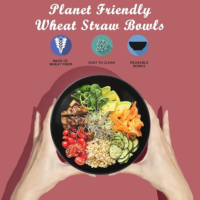 Wrova Wheat Straw Bowl Sets,6 PCS Unbreakable Big Cereal Bowl 50 OZ,Microwave and Dishwasher Safe Bowls,Large Salad Bowls for Camping,Picnic,Apartment,Dorm,RV (Classic Series)
