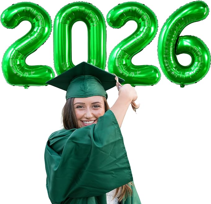 Giant Green 2026 Balloons, 40" Large Number 2026 Balloons Helium Mylar Foil Balloons for 2026 New Year Graduation Party Decoration