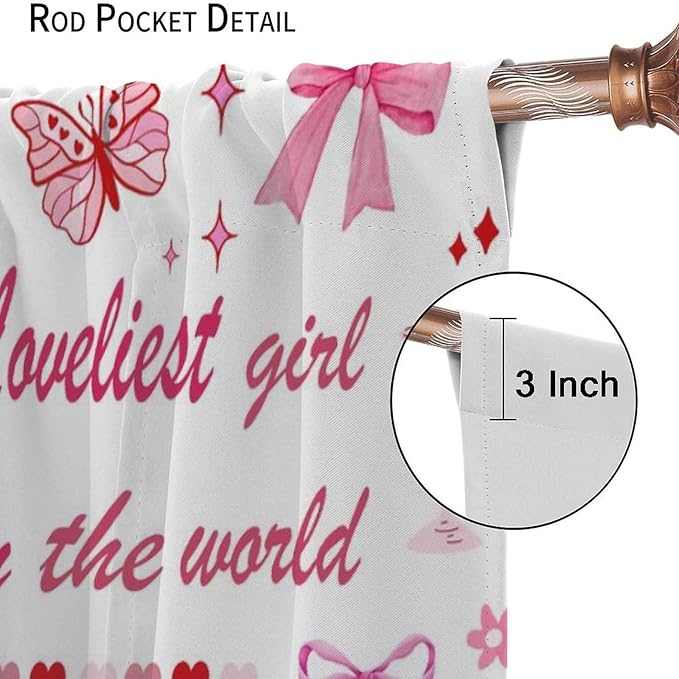 Pink Bowknot Blackout Curtain,Girls Kids Cute Bow Modern Abstract Aesthetic Window Curtains Dining Room Living Room Kitchen Cafe Bedroom Office Nursery Drapes,42x54 in