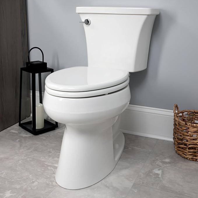Mayfair Linden Slow Close Toilet Seat, Non Slip Heavy Duty Wood, Easy Install, Made in USA, Elongated, White, 4 Pack
