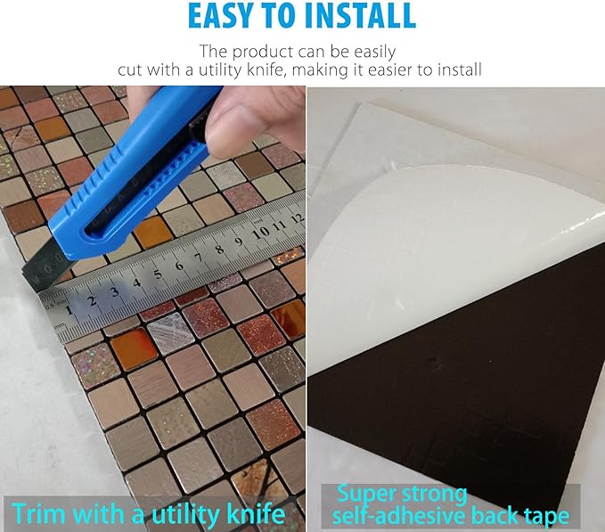 10 Sheets Peel and Stick Backsplash Tile, Self-Adhesive Mosaic Tile, Stick on Kitchen, Bathroom Vanities, Fireplace Décor, Laundry Table (10, Mixed Bronze)