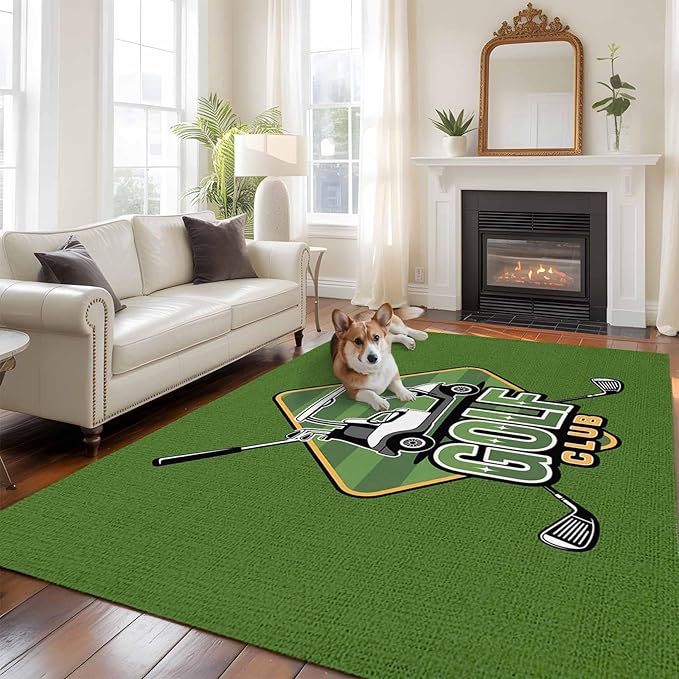 Area Rug 6x9ft, Golf Club Sports Washable Rugs for Living Room Bedroom, Green Soft Non-Slip Area Rugs Rectangle Floor Carpet for Dining Room