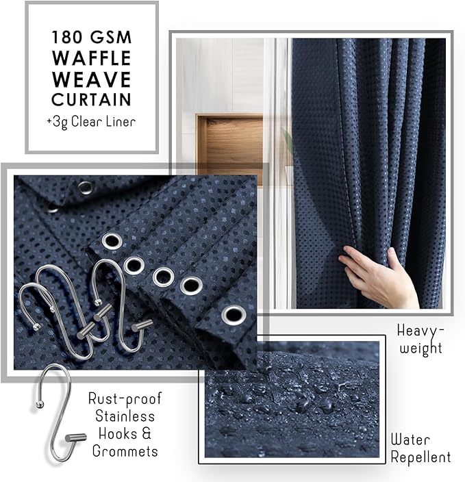 Clara Clark Bathroom Accessories Set - Bathroom Set, Bathroom Sets with Shower Curtain and Rugs, Shower Curtain Set with Bathroom Trash Can - Ombre Navy - 22PC