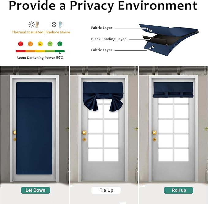 WdFour French Door Curtain - Blackout Thermal Insulated Door & Window Cover for Front/Side Doors - Noise Reducing & Energy Saving - Navy Blue, 30x80 Inches, 1 Panel