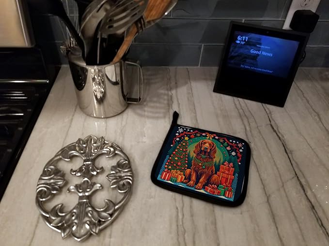 Caroline's Treasures Irish Setter Christmas Pair of Pot Holders Kitchen Heat Resistant Pot Holders Sets Oven Hot Pads for Cooking Baking BBQ, 7 1/2 x 7 1/2