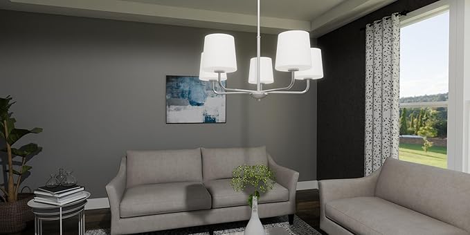 Quoizel Gallagher 1-Tier Chandelier, 28 Inch 5-Light Brushed Nickel Hanging Ceiling Light Fixture, Max Adjustable Height 52", Modern Industrial Design for Dining, Living Room, Kitchen or Office