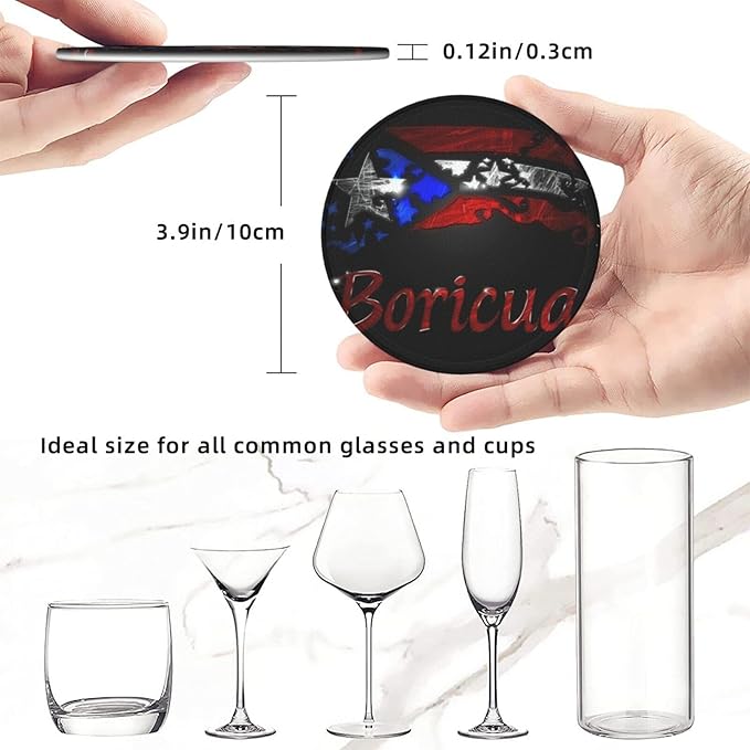 Puerto Rico Leather Drinks Coasters with Holder, Set of 6, Suitable for Various Cups