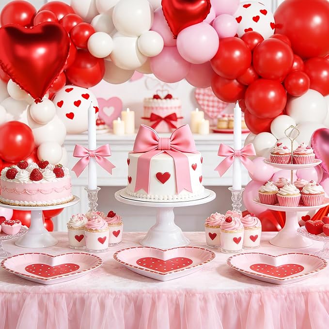 Valentines Day Balloons Garland Arch Kit, Red Pink White Heart Balloons with XOXO LOVE Boxes for Valentines Day Party Decorations Wedding Engagement Anniversary