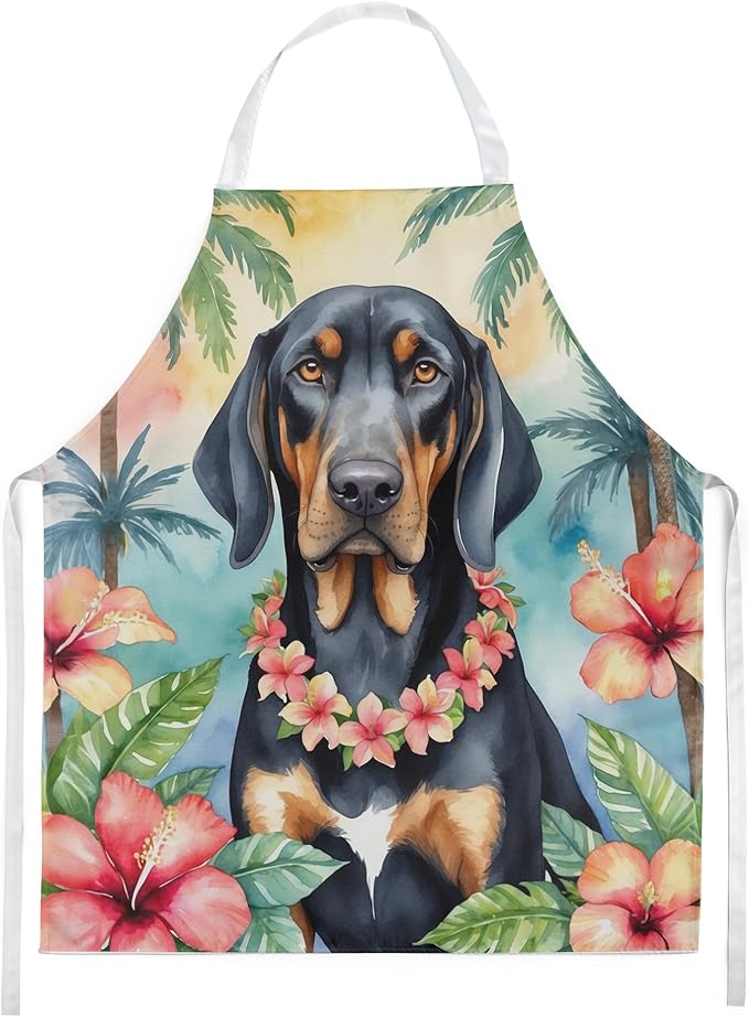 Caroline's Treasures Black and Tan Coonhound Luau Apron Cooking Kitchen Server Baking Crafts Gardening for Adult Women Men, Unisex, Large, Multicolor