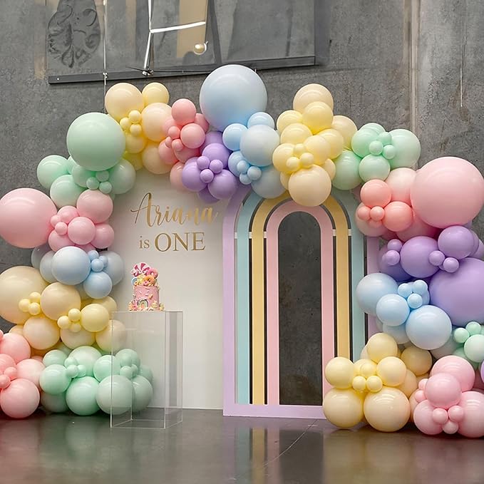 Patel Balloon Garland Arch Kit, 138 PCS Macaron Pink Yellow Green Blue Pastel Rainbow Colorful Balloon for Easter Spring Baby Shower Wedding Birthday Party Decorations