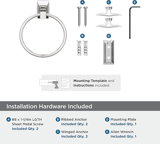 Amerock Highland Ridge Polished Nickel Closed Towel Ring, BH36012PN