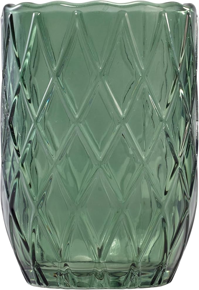 Nicole Miller – Tumbler, Embossed Glass with Scalloped Edge, Trellis Home Decor – Perfect for Holding Toothbrushes and Bathroom Essentials (Bijou Green)