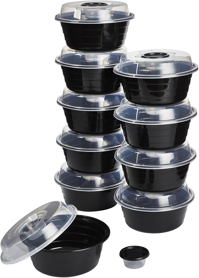 GoodCook 4-Cup Meal Prep Bowls Set with Lids and Dressing Cup, Microwavable Food Storage Containers for Meal Prepping, Set of 10, Black