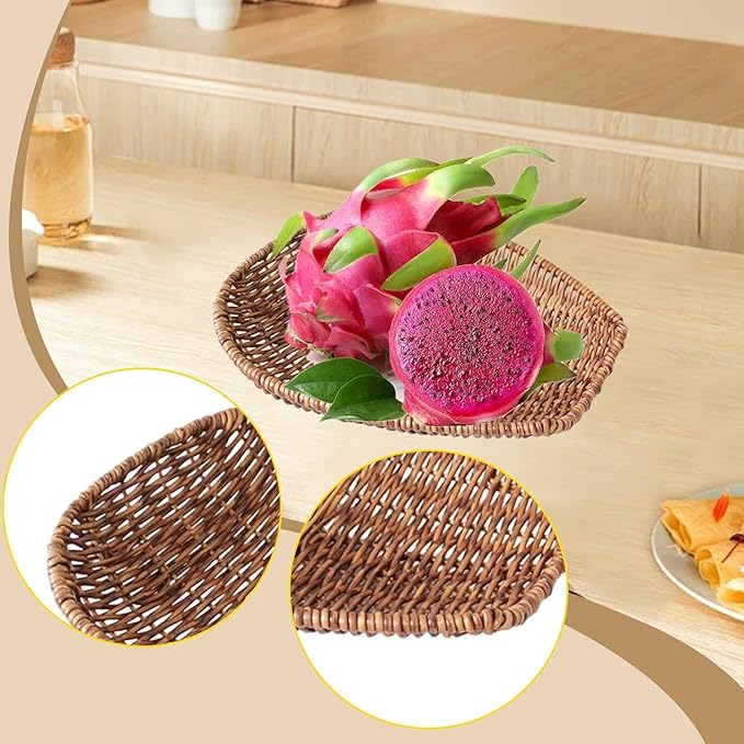 Generic Imitation Rattan Basket for Organizing Bin Multifuctional Organizer,Snack Storage Vanity Tray for Coffee Table, Bar, L