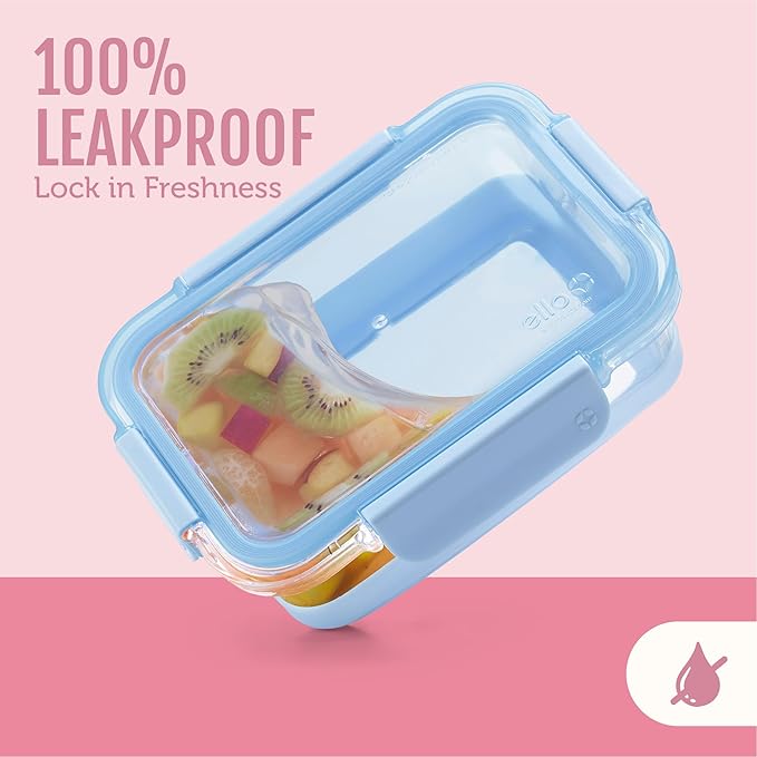 Ello Duraglass Refresh 3.4 Cup Meal Prep Sets 10Pc, 5 Pack Set- Glass Food Storage Container with Silicone Boot and Airtight BPA-Free Plastic Lids, Dishwasher, Microwave and Freezer Safe, Melon