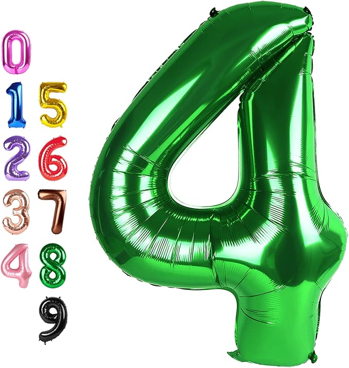 Dark Green 4 Balloon Number for 4th Birthday Decorations, 40 Inch Big Number Balloons for 4 14 40 Anniversaries Celebration Graduation Wedding