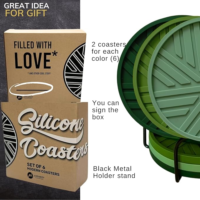 Silicone Coasters Set of 6 with Unique and Modern Patterns for Table Decor - Perfect for Outdoors and Coffee Table Protection- st patrics Day accesories Green Sage