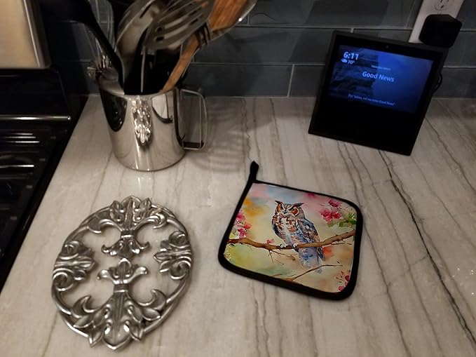 Caroline's Treasures Eastern Screech Owl Pair of Pot Holders Kitchen Heat Resistant Pot Holders Sets Oven Hot Pads for Cooking Baking BBQ, 7 1/2 x 7 1/2