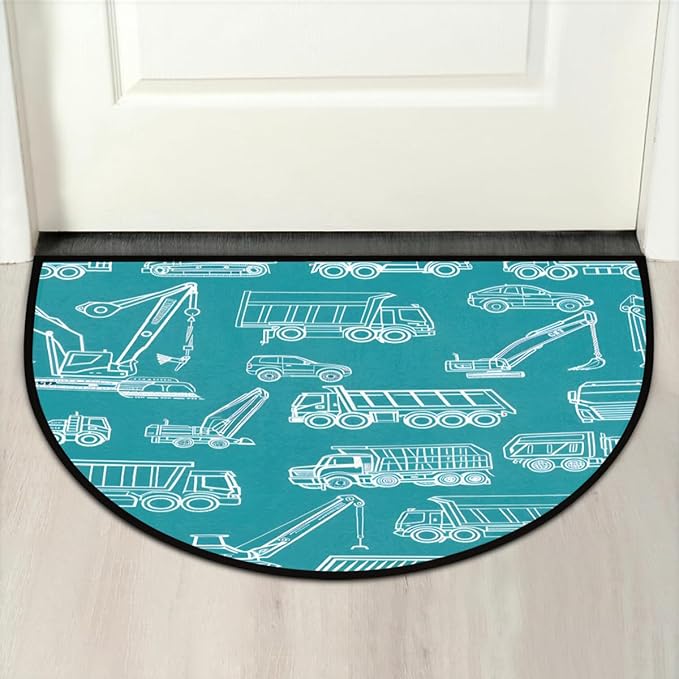 Excavator Transporter Half-Round Door Mat | Indoor Entrance Half-Moon Rug | Low-Pile | Area Rug, Non-Slip, Absorbent Semi-Circle Welcome Mats for Kitchen, Patio, and Home Decor | 36x24 Inches