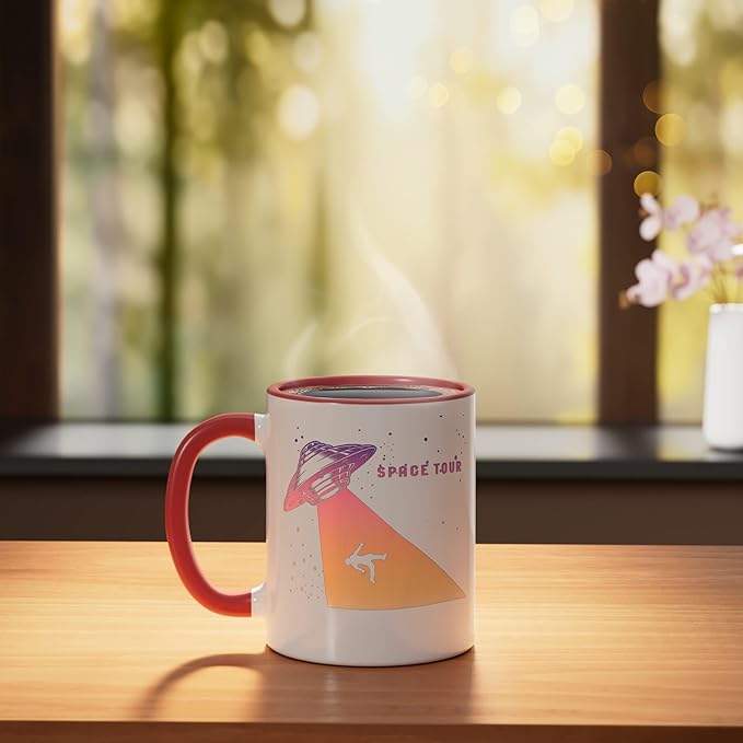 Flying Saucer UFO, Astronauts are Aliens Ceramic Mug, Red/White