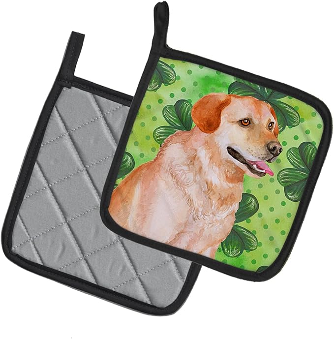 Caroline's Treasures BB9888PTHD Labrador Retriever St Patrick's Pair of Pot Holders, Green Kitchen Heat Resistant Pot Holders Sets Oven Hot Pads for Cooking Baking BBQ, 7 1/2 x 7 1/2