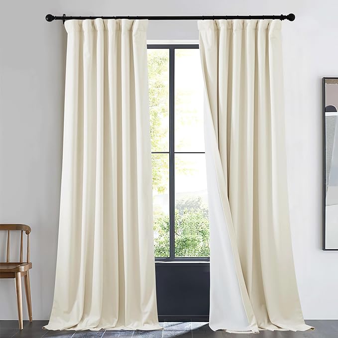 NICETOWN Ivory White Cold Blocking Velvet Room Darkening Curtain for Living Room, 1 Panel Rod Pocket/Back Tab/Hook Sound Reducing Window Treatment Drape for Kids Room/Girls Bedroom, W48 x L108