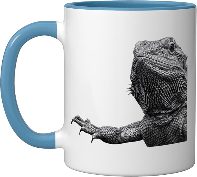 Bearded Dragon Alien Saucer Sci Fi Reptile Kids Ceramic Mug, Blue/White
