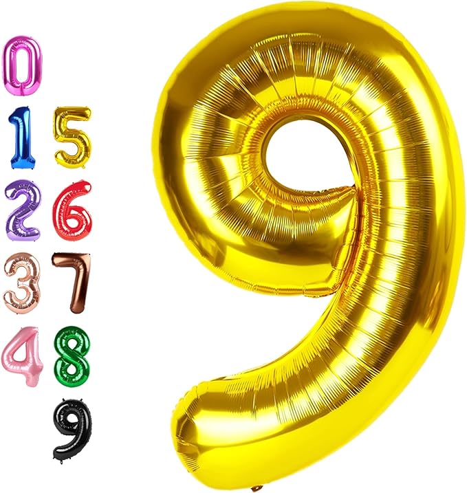 9 Birthday Decorations 9 Number Balloons, Happy Birthday Decoration for 9th, Gold Balloon Numbers 40 Inch for Girls Boys Women Men Engagement, Bridal Shower Party