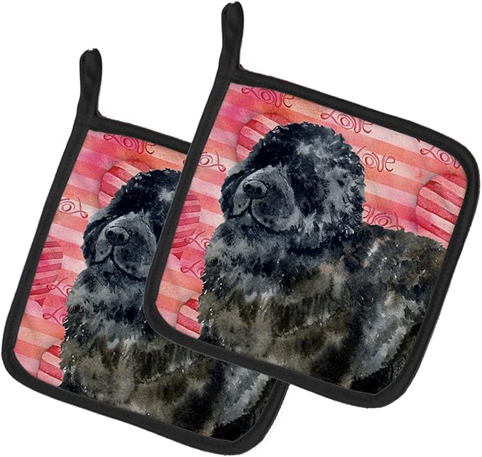 Caroline's Treasures BB9758PTHD Newfoundland Love Pair of Pot Holders, Red Kitchen Heat Resistant Pot Holders Sets Oven Hot Pads for Cooking Baking BBQ, 7 1/2 x 7 1/2