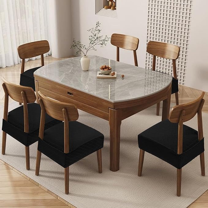 Genina Waterproof Seat Covers for Chairs,Set of 2 Dining Room Chair Seat Covers for Kitchen,Stretch Jacquard Removable Washable Dining Chair Slipcovers Protectors with Rear Covers, Black